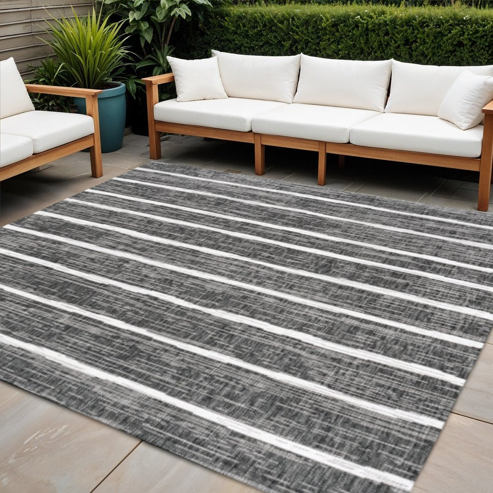 4' Black And Ivory Square Striped Indoor Outdoor Area Rug — view 8