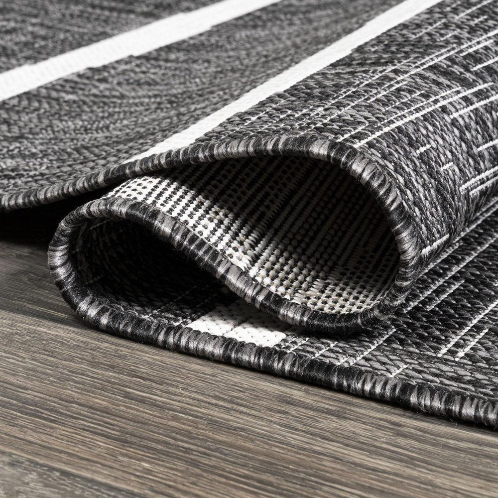 4' Black And Ivory Square Striped Indoor Outdoor Area Rug HomeRoots