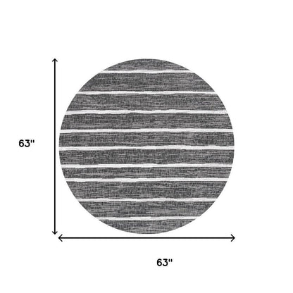 5' Black And Ivory Round Striped Indoor Outdoor Area Rug HomeRoots