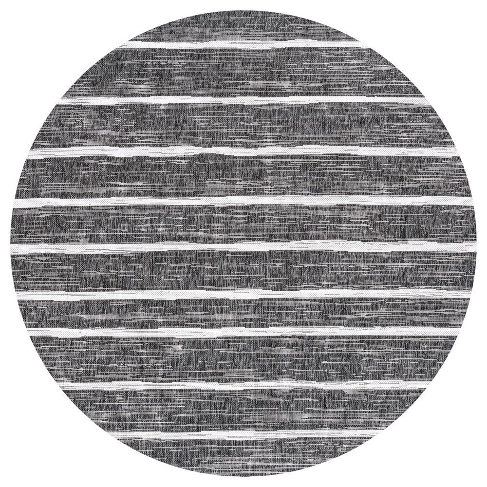 5' Black And Ivory Round Striped Indoor Outdoor Area Rug HomeRoots