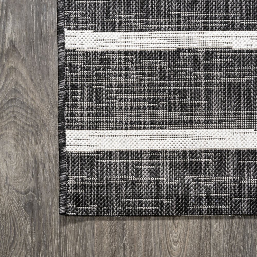 5' Black And Ivory Square Striped Indoor Outdoor Area Rug — view 3