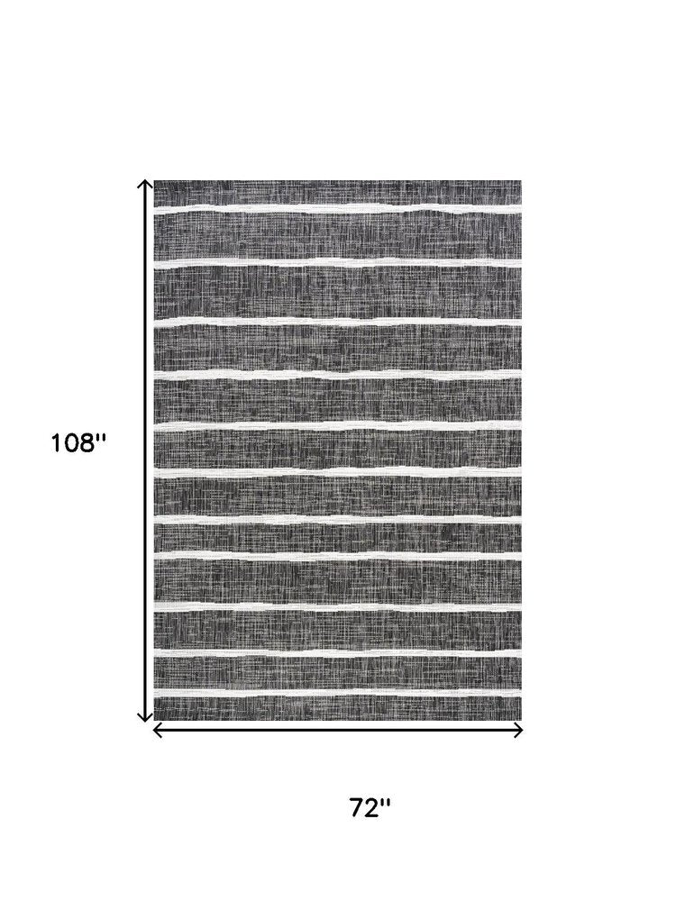 6' X 9' Black And Ivory Striped Indoor Outdoor Area Rug — view 11