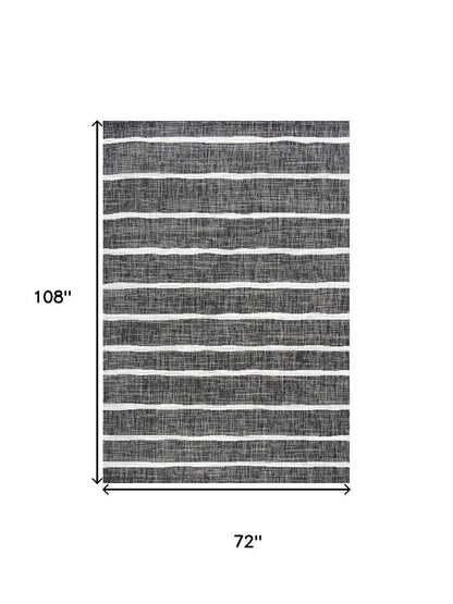 6' X 9' Black And Ivory Striped Indoor Outdoor Area Rug HomeRoots