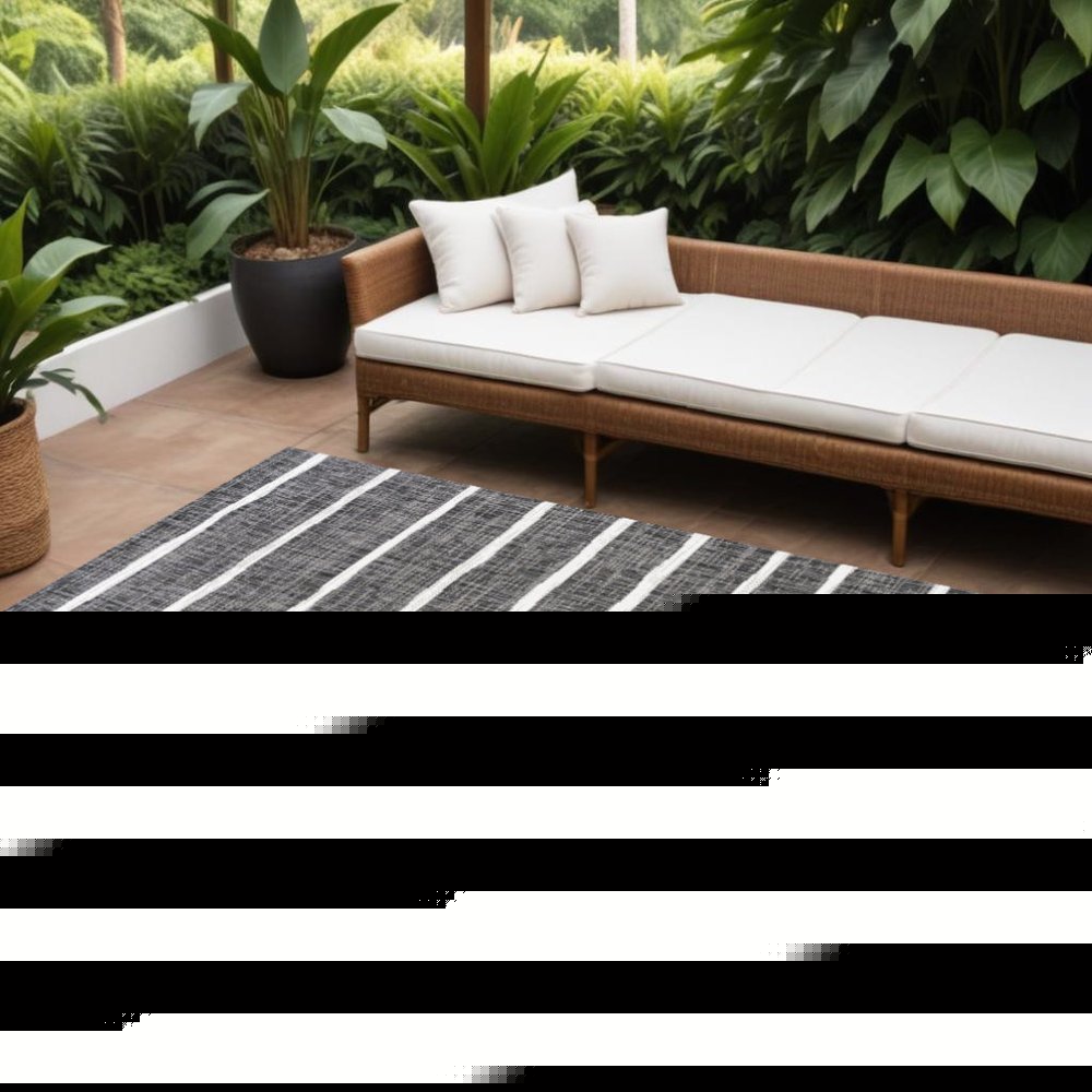 6' X 9' Black And Ivory Striped Indoor Outdoor Area Rug — view 1