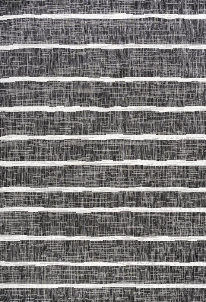 6' X 9' Black And Ivory Striped Indoor Outdoor Area Rug HomeRoots