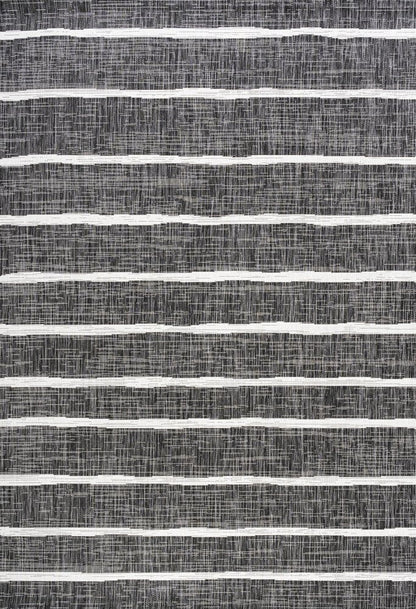 6' X 9' Black And Ivory Striped Indoor Outdoor Area Rug HomeRoots