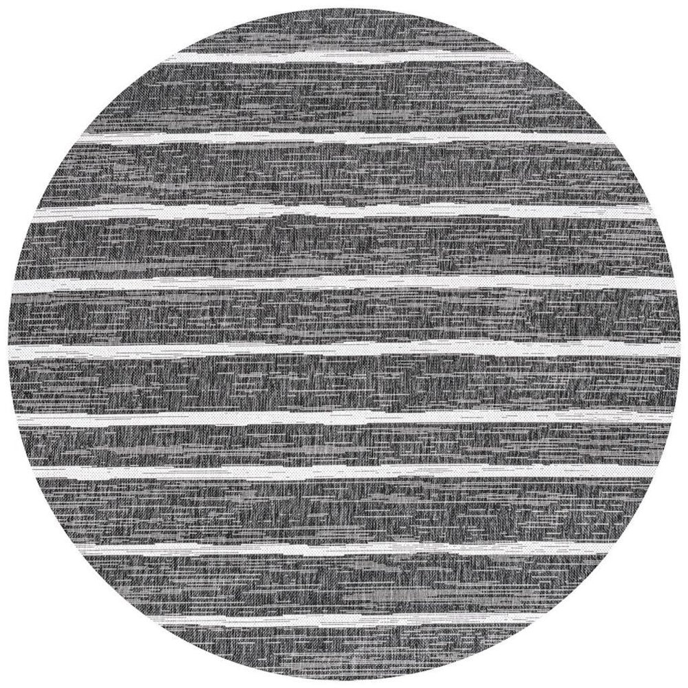8' Black And Ivory Round Striped Indoor Outdoor Area Rug HomeRoots