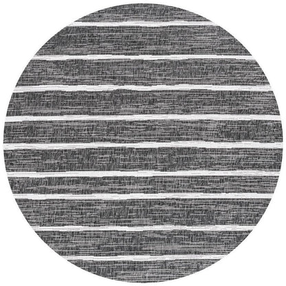 8' Black And Ivory Round Striped Indoor Outdoor Area Rug HomeRoots