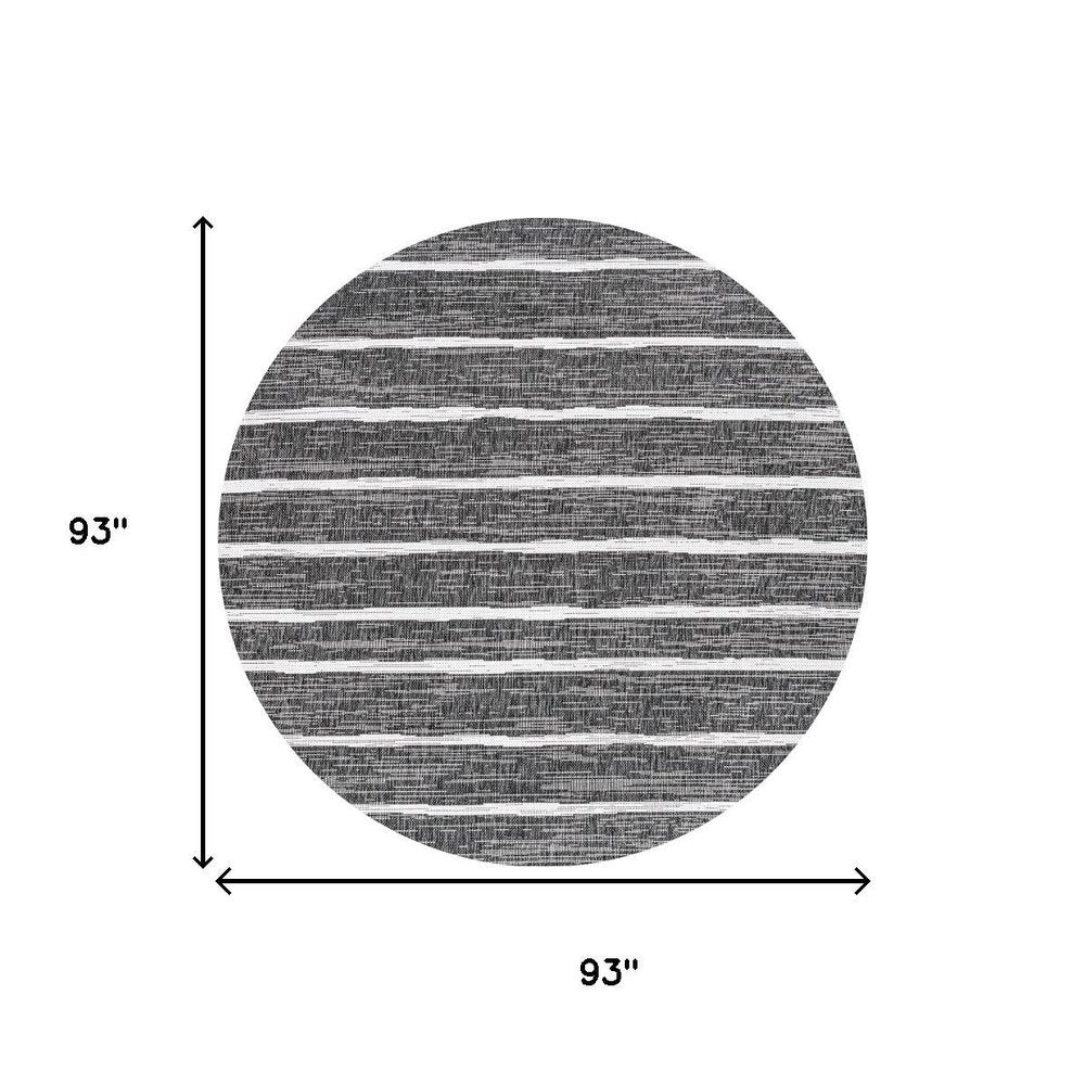 8' Black And Ivory Round Striped Indoor Outdoor Area Rug — view 8