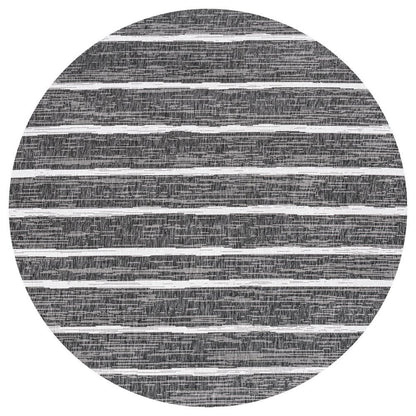 8' Black And Ivory Round Striped Indoor Outdoor Area Rug HomeRoots