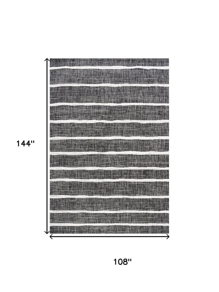 9' X 12' Black And Ivory Striped Indoor Outdoor Area Rug — view 2