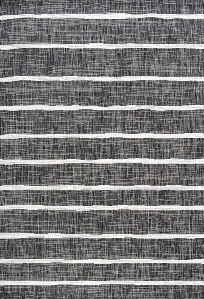 9' X 12' Black And Ivory Striped Indoor Outdoor Area Rug HomeRoots
