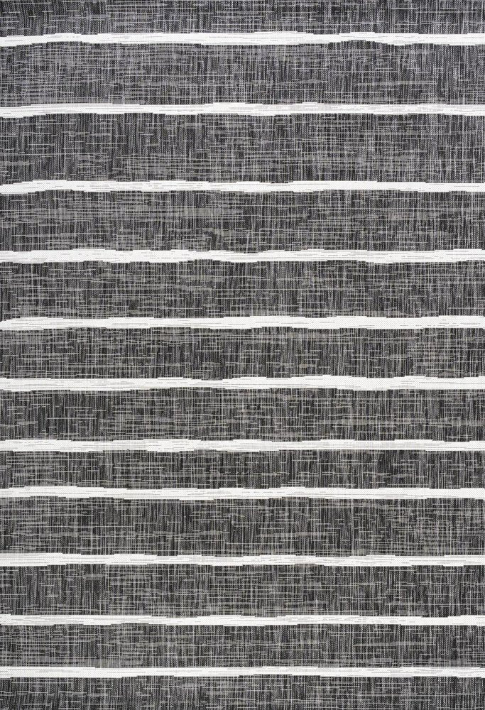 9' X 12' Black And Ivory Striped Indoor Outdoor Area Rug — view 1