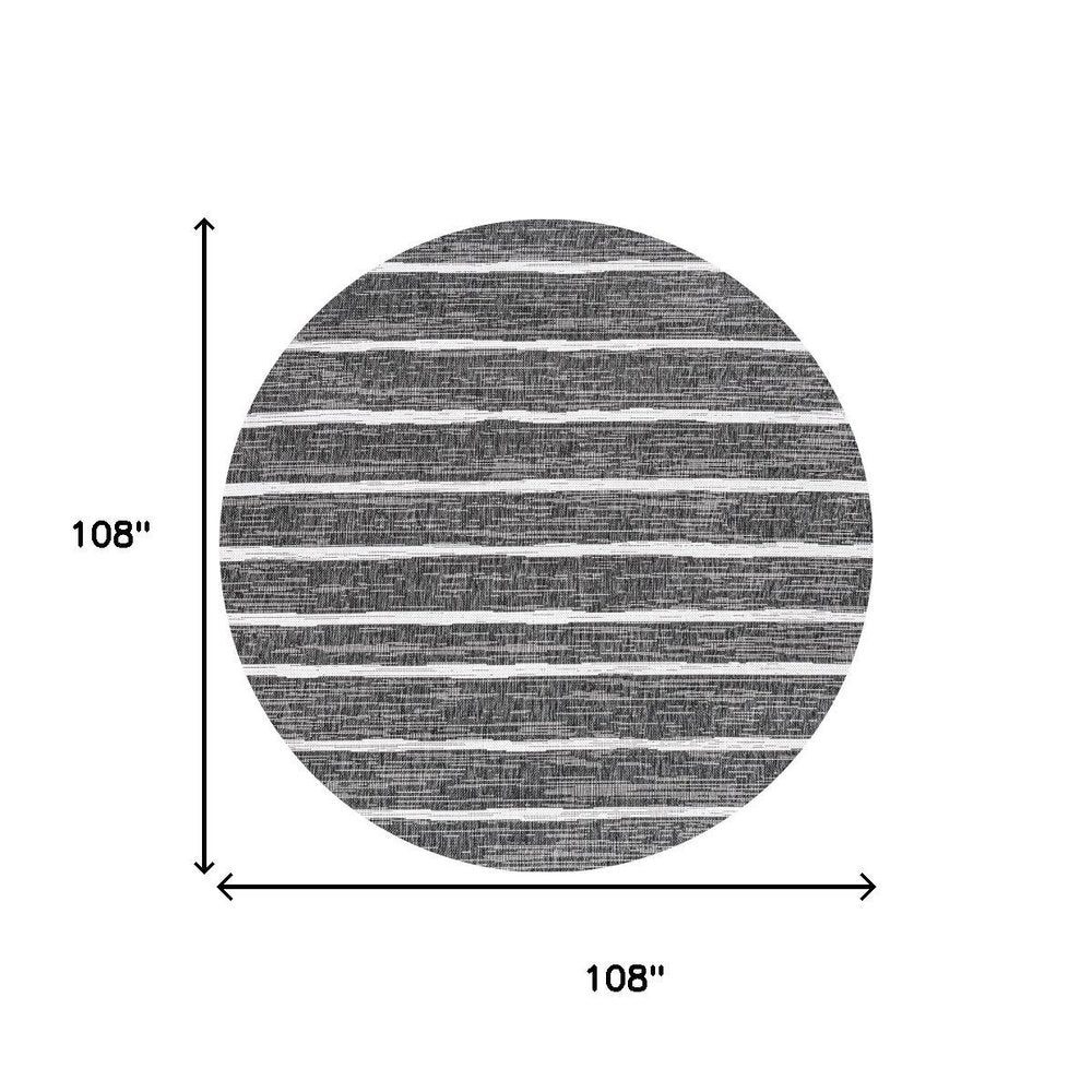 9' Black And Ivory Round Striped Indoor Outdoor Area Rug — view 7