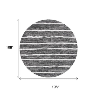 9' Black And Ivory Round Striped Indoor Outdoor Area Rug HomeRoots