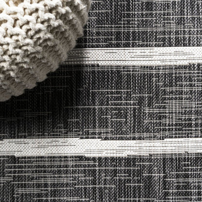 9' Black And Ivory Square Striped Indoor Outdoor Area Rug HomeRoots