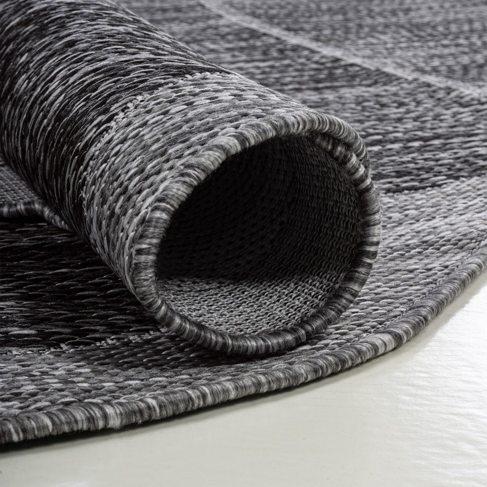 8' Dark Gray And Gray Medallion Indoor Outdoor Runner Rug — view 4