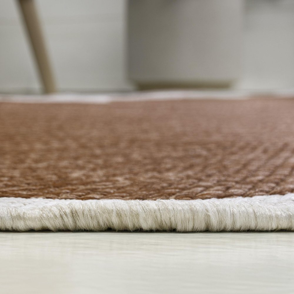 8' Terra Cotta And Cream Indoor Outdoor Runner Rug
