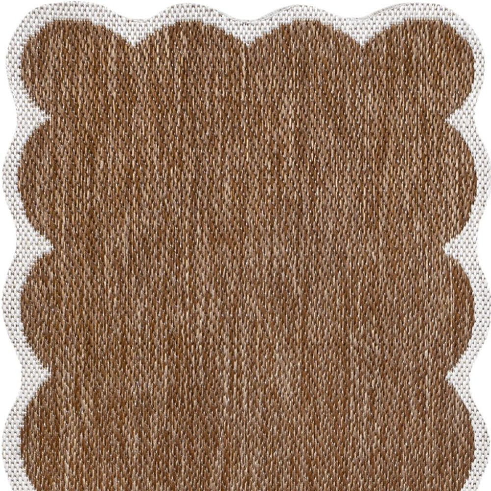 8' Terra Cotta And Cream Indoor Outdoor Runner Rug — view 5