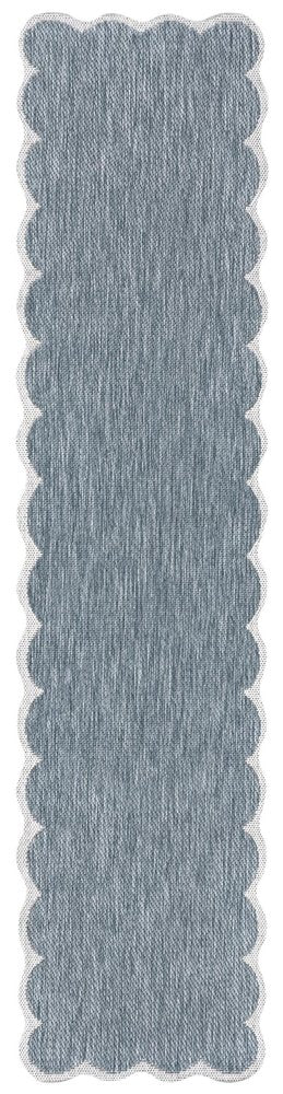 8' Turquoise And Cream Indoor Outdoor Runner Rug — view 1
