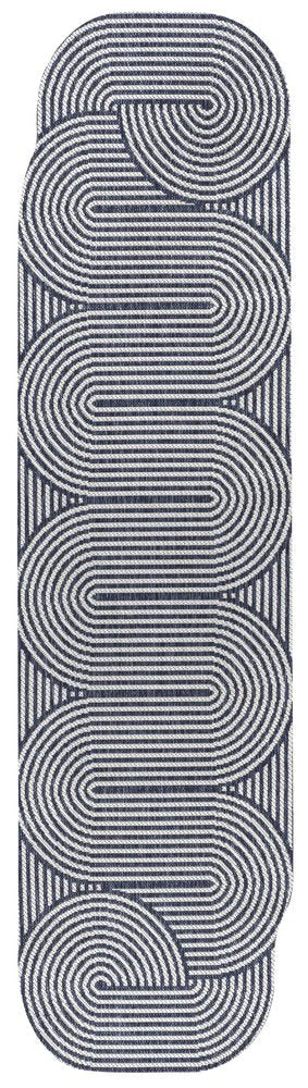 8' Cream And Navy Blue Abstract Indoor Outdoor Runner Rug — view 6