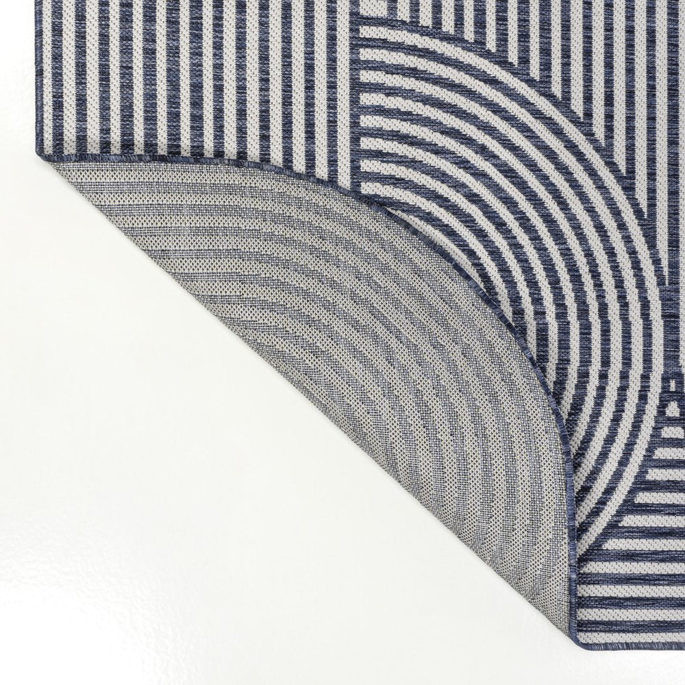8' Cream And Navy Blue Abstract Indoor Outdoor Runner Rug HomeRoots