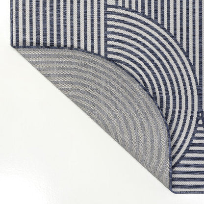 8' Cream And Navy Blue Abstract Indoor Outdoor Runner Rug HomeRoots