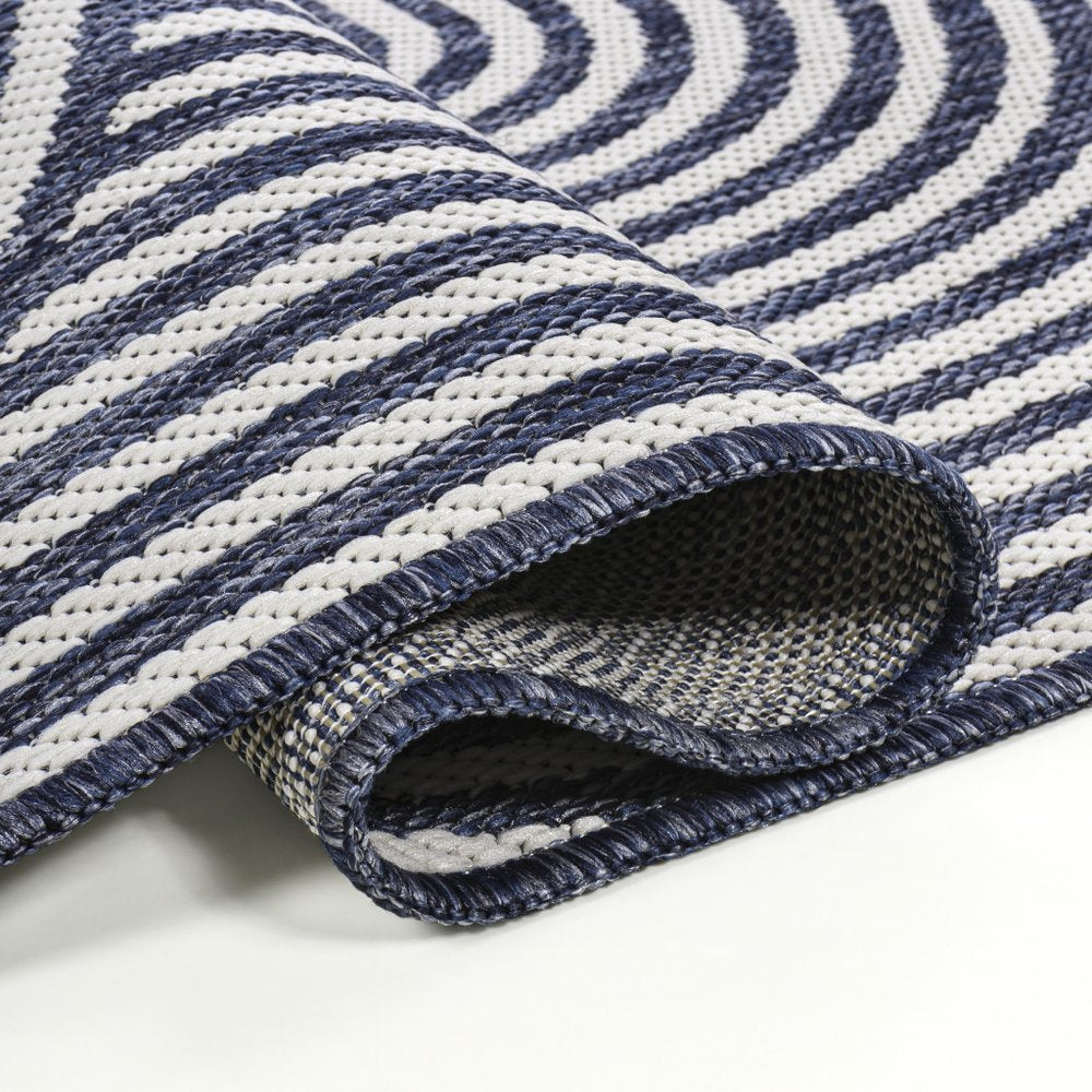 8' Cream And Navy Blue Abstract Indoor Outdoor Runner Rug HomeRoots