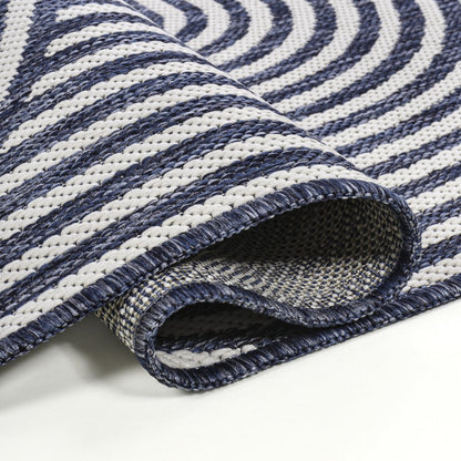 8' Cream And Navy Blue Abstract Indoor Outdoor Runner Rug HomeRoots