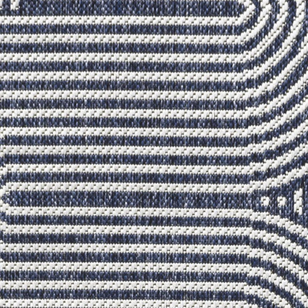 8' Cream And Navy Blue Abstract Indoor Outdoor Runner Rug HomeRoots
