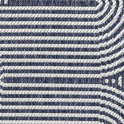 8' Cream And Navy Blue Abstract Indoor Outdoor Runner Rug HomeRoots