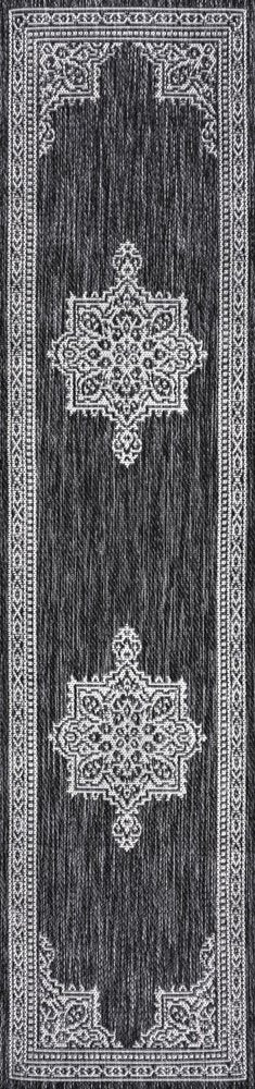 8' Dark Gray And Cream Medallion Indoor Outdoor Runner Rug HomeRoots