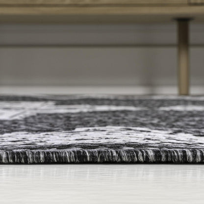 8' Dark Gray And Cream Medallion Indoor Outdoor Runner Rug HomeRoots