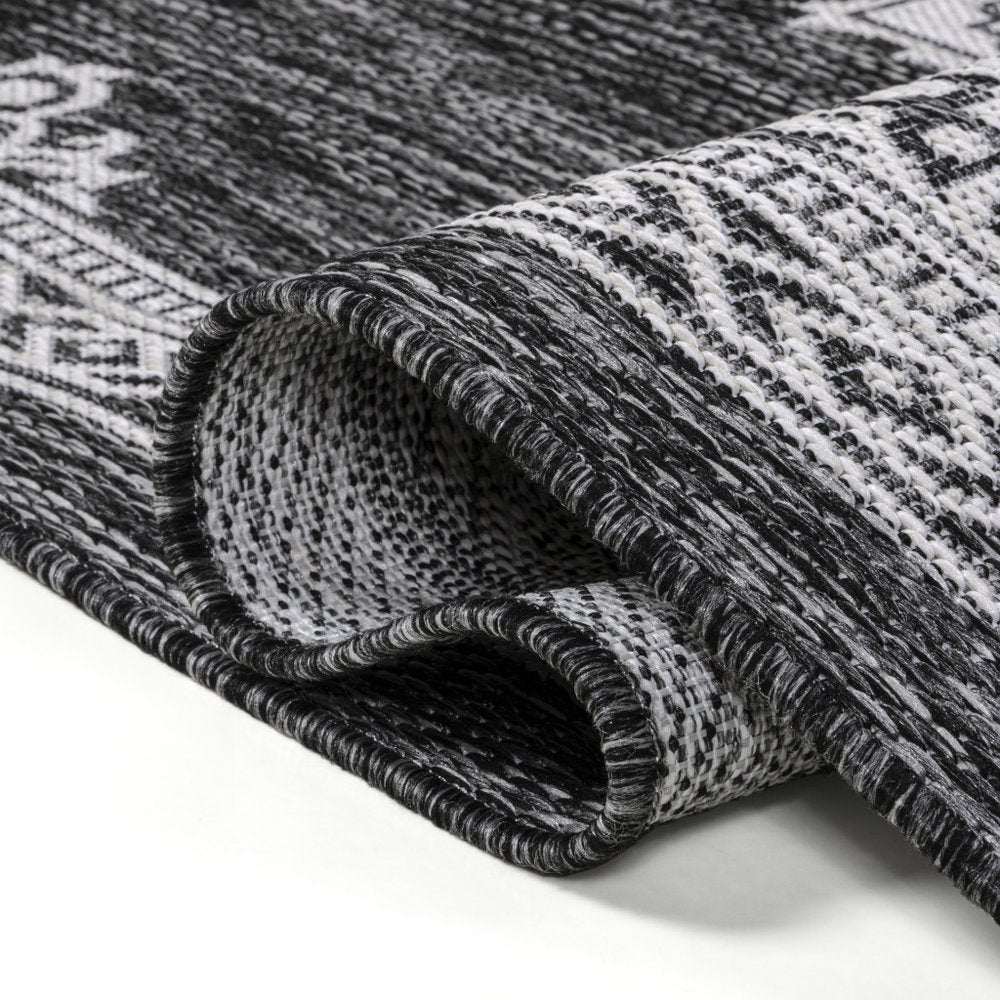 8' Dark Gray And Cream Medallion Indoor Outdoor Runner Rug HomeRoots