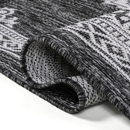 8' Dark Gray And Cream Medallion Indoor Outdoor Runner Rug HomeRoots