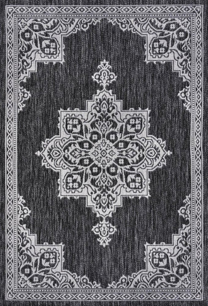 3' X 5' Dark Gray And Cream Medallion Indoor Outdoor Area Rug HomeRoots