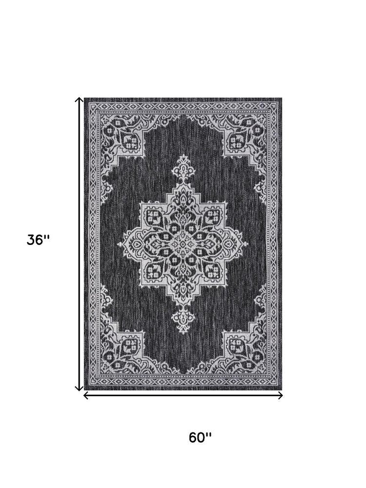 3' X 5' Dark Gray And Cream Medallion Indoor Outdoor Area Rug HomeRoots