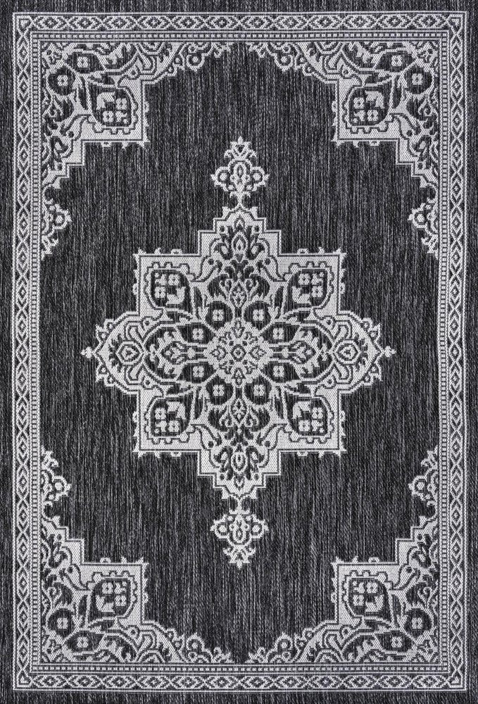4' X 6' Dark Gray And Cream Medallion Indoor Outdoor Area Rug HomeRoots