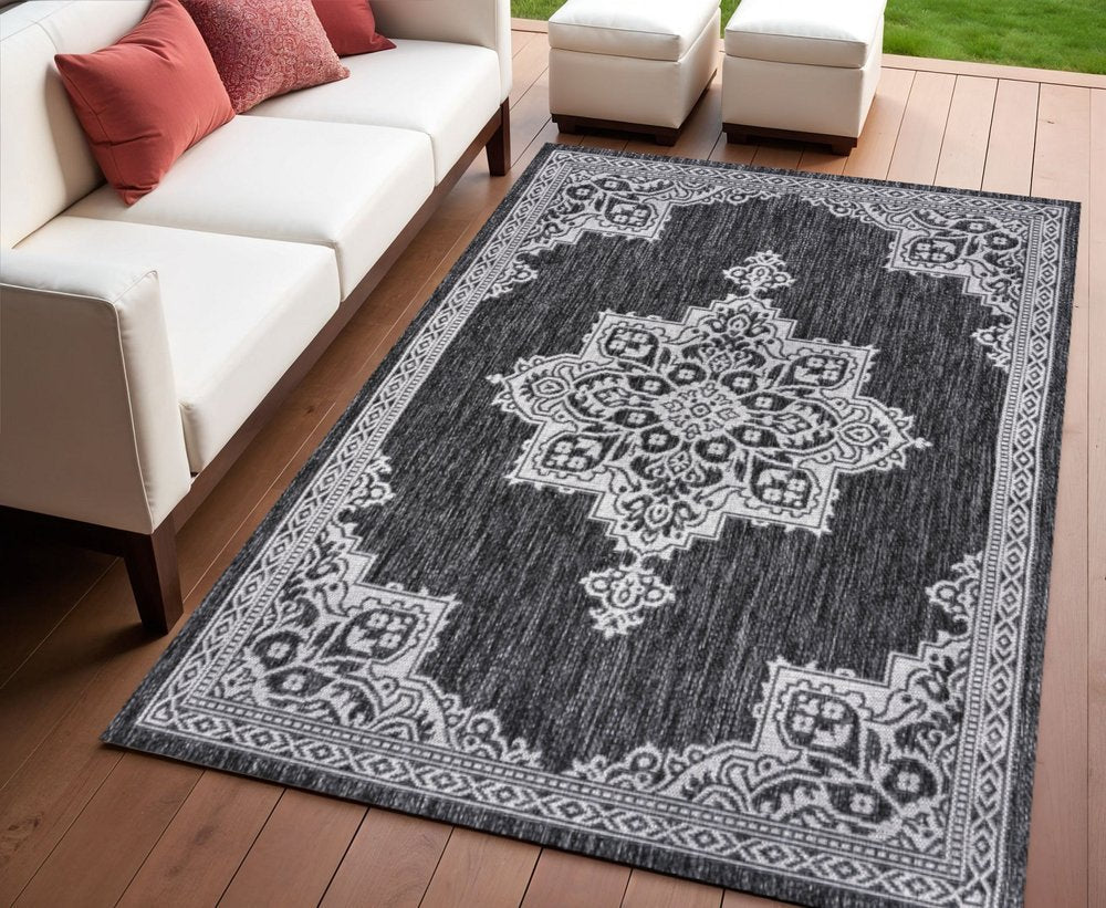 4' X 6' Dark Gray And Cream Medallion Indoor Outdoor Area Rug HomeRoots