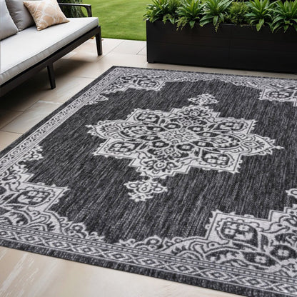 5' X 8' Dark Gray And Cream Medallion Indoor Outdoor Area Rug HomeRoots