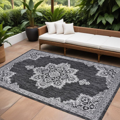 8' X 10' Dark Gray And Cream Medallion Indoor Outdoor Area Rug HomeRoots