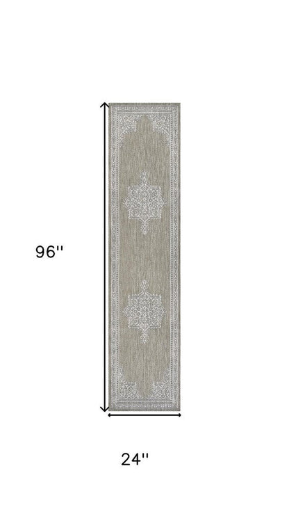 8' Beige And Cream Medallion Indoor Outdoor Runner Rug HomeRoots