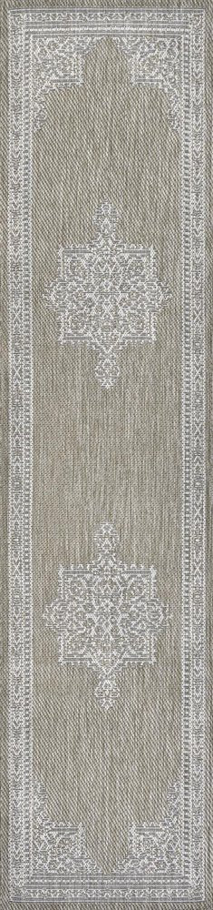 8' Beige And Cream Medallion Indoor Outdoor Runner Rug HomeRoots