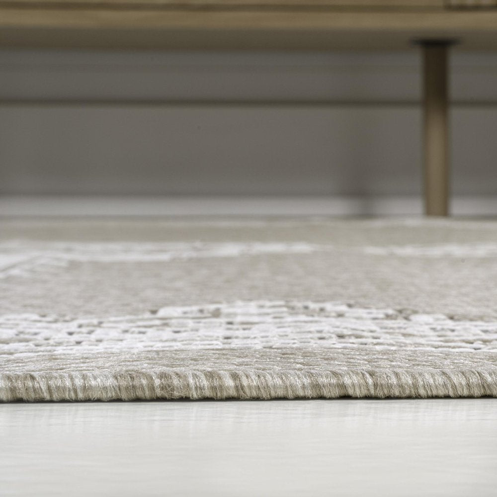 8' Beige And Cream Medallion Indoor Outdoor Runner Rug HomeRoots