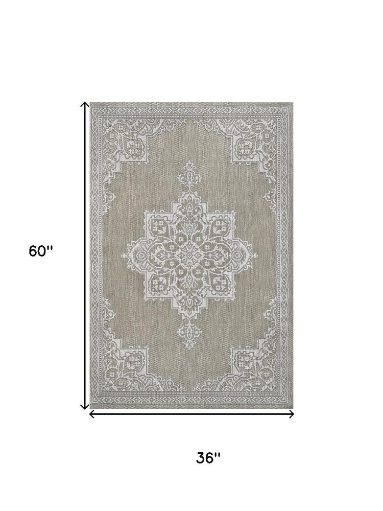 3' X 5' Beige And Cream Medallion Indoor Outdoor Area Rug HomeRoots
