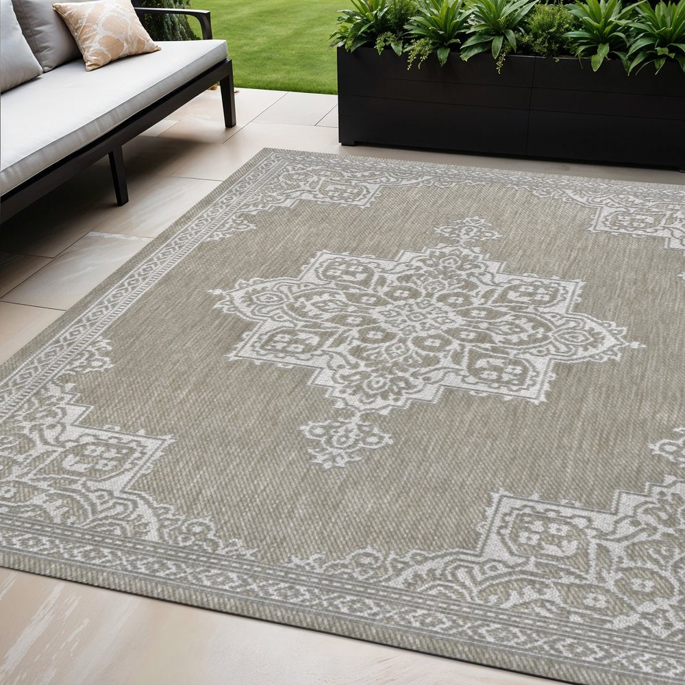 5' X 8' Beige And Cream Medallion Indoor Outdoor Area Rug HomeRoots