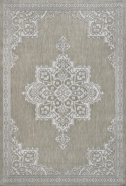 5' X 8' Beige And Cream Medallion Indoor Outdoor Area Rug HomeRoots