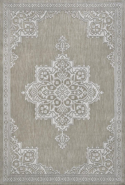 8' X 10' Beige And Cream Medallion Indoor Outdoor Area Rug