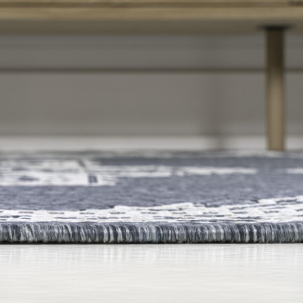 8' Blue And Cream Medallion Indoor Outdoor Runner Rug — view 2