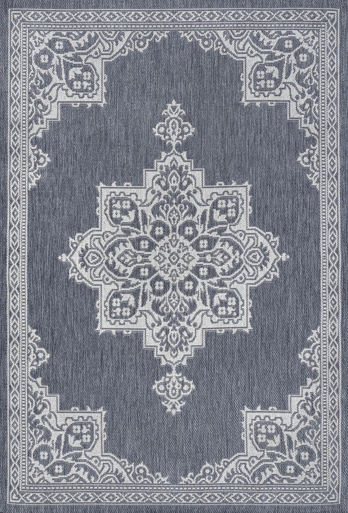 4' X 6' Blue And Cream Medallion Indoor Outdoor Area Rug HomeRoots